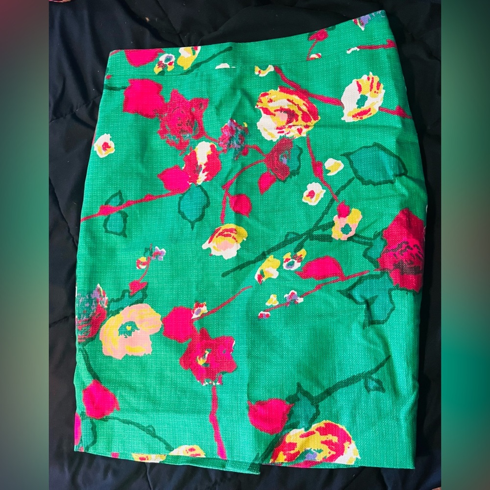 Jade green floral print pencil skirt